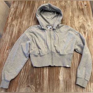 JoyLab Cropped Light Gray Zip-Up Hoodie, Size Small